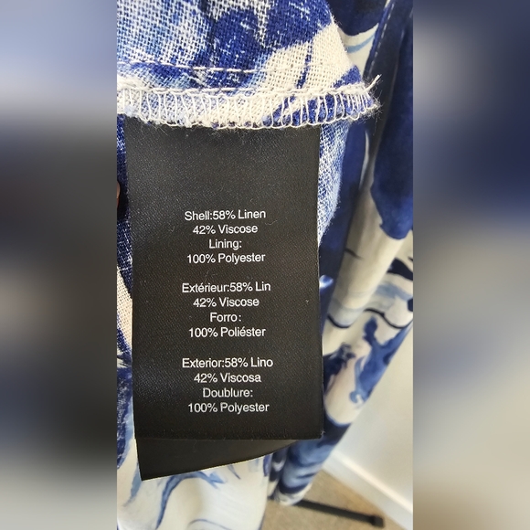 NWT Donna Karan Classy Linen Dress with Blue and White Floral Design Size 10 - Picture 6 of 6